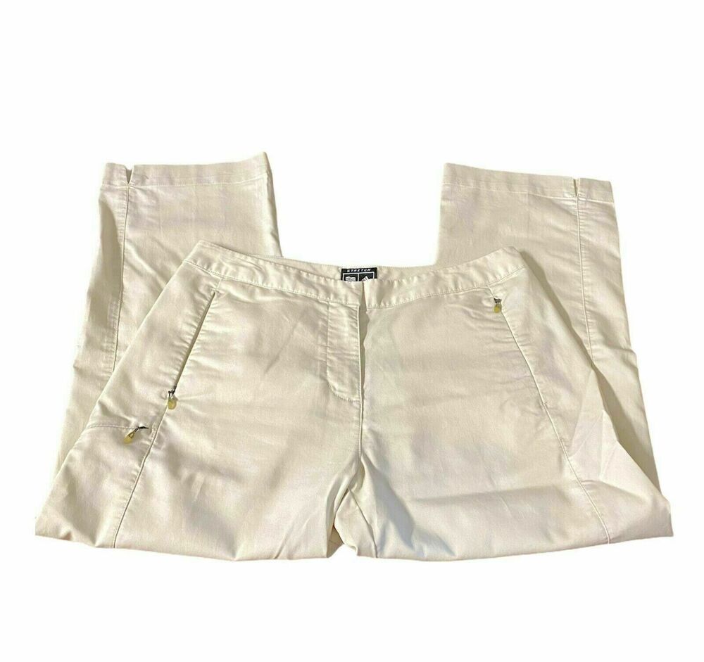 Adidas Women's Ivory Sz 8 Capri Pant Golf Club Slim Fit Stretch Pockets Chino